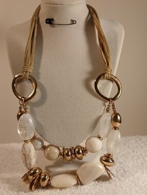 Gold and Cream Statement Necklace - Women Jewelry